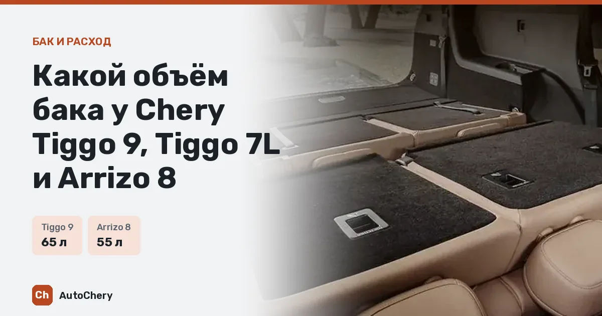 Какой объём бака у Chery Tiggo 9, Tiggo 7L и Arrizo 8